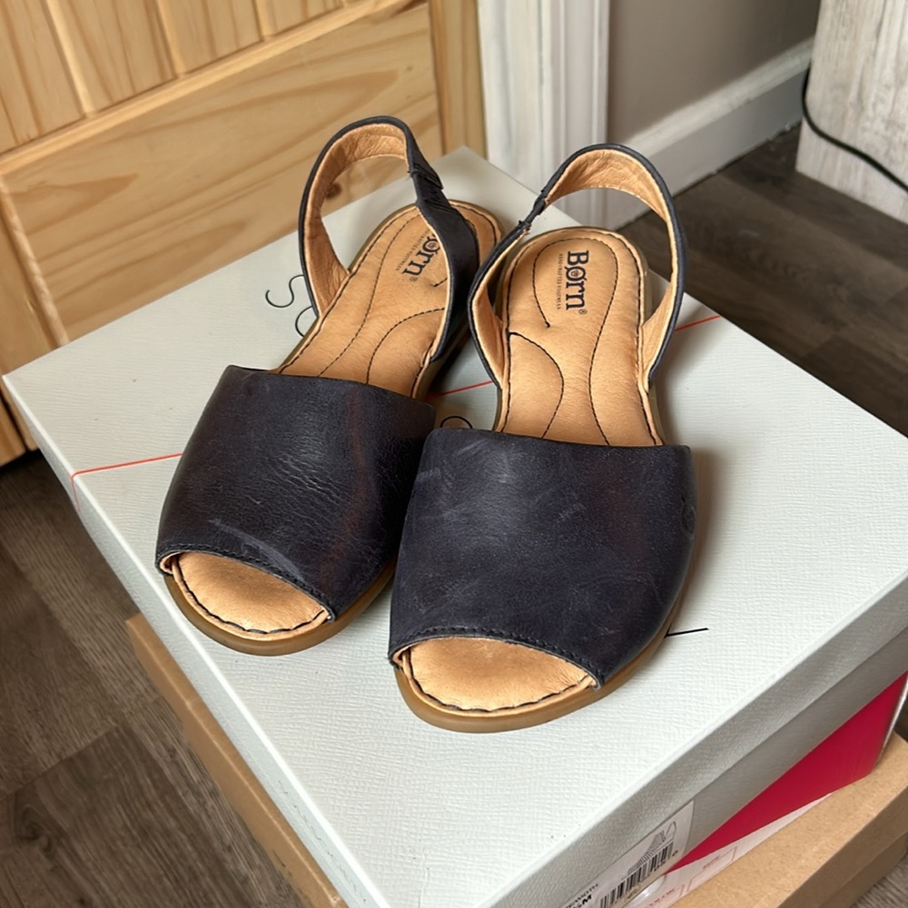 Born Blue Open-Toe Leather Slingback Sandals - Picture 2 of 5